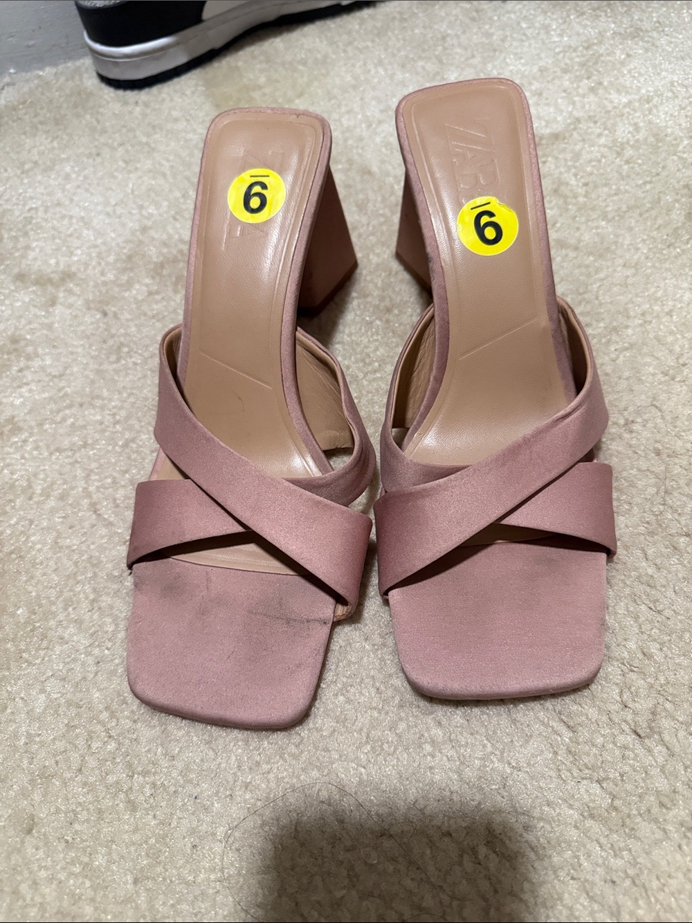 Zara Mauve Crisscross Block Heel Slide Sandals